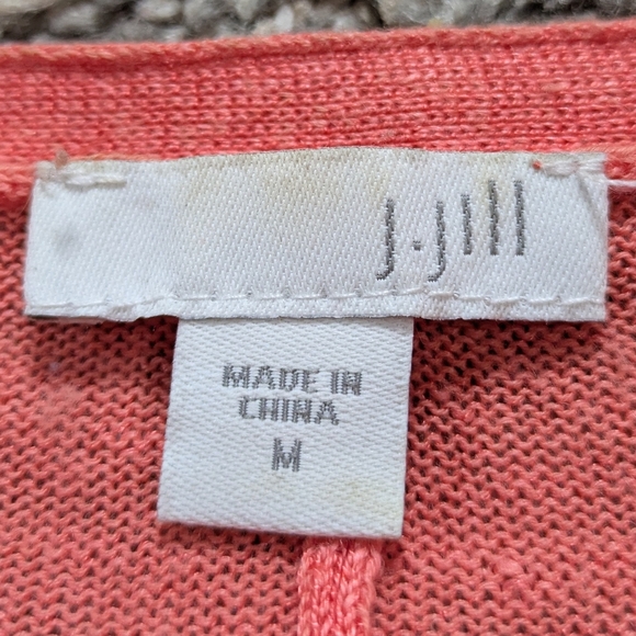 J Jill Peach Salmon Loose Knit Lightweight Linen Blend Open Cardigan Sweater M - Picture 6 of 8